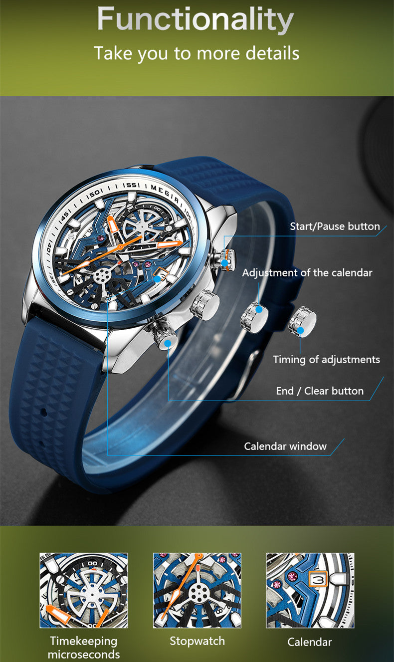 MEGIR Sports Watches Brand Luxury Wrist Watch Clock for Men Silicone Strap Luminous Quartz Big Dial Wristwatch Relogio Masculino