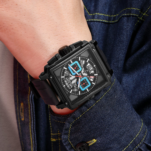 MEGIR Top Brand Men Watches Fashion Sport Military Chronograph Luminous Square Silicone Band Quartz Wristwatch Relogio Masculino