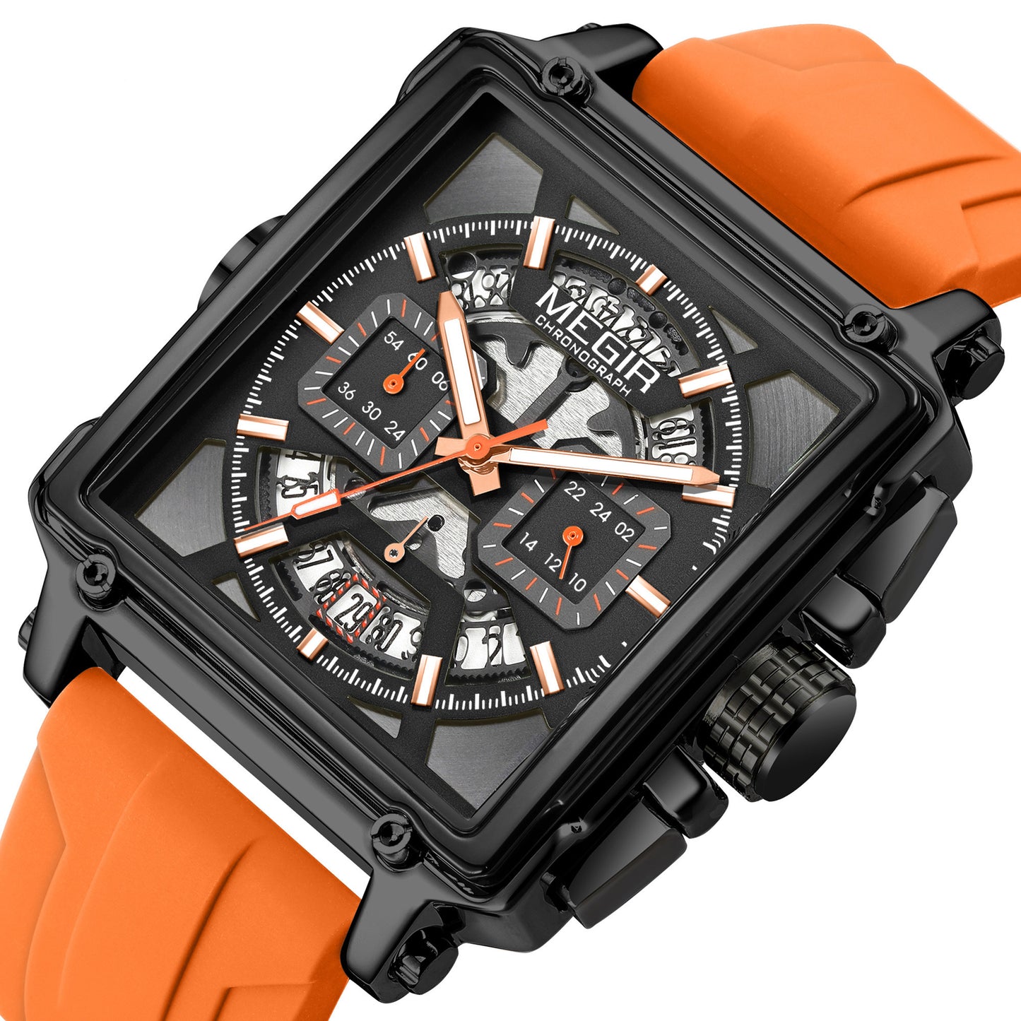 MEGIR Top Brand Men Watches Fashion Sport Military Chronograph Luminous Square Silicone Band Quartz Wristwatch Relogio Masculino