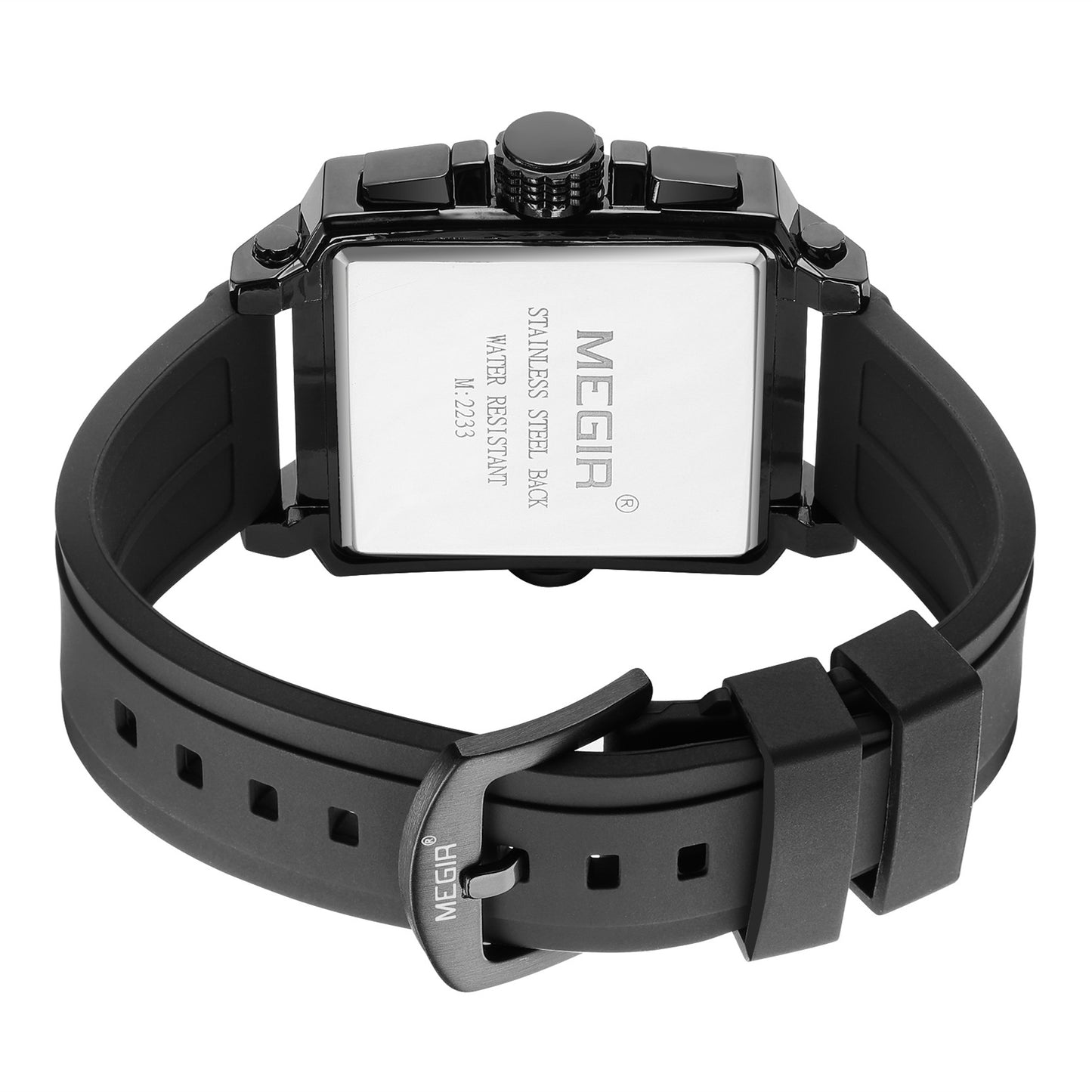 MEGIR Top Brand Men Watches Fashion Sport Military Chronograph Luminous Square Silicone Band Quartz Wristwatch Relogio Masculino