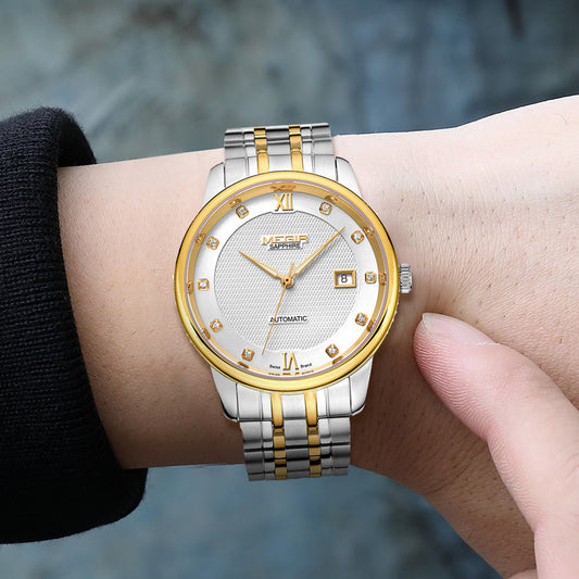 MEGIR Men Watches Stainless Steel Bracelet Sapphire Automatic Mechanical Watch Luxury Business Wristwatches Clock Reloj Hombre