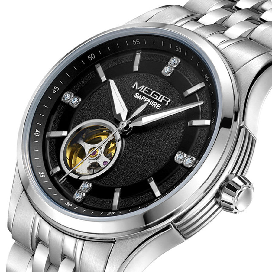 MEGIR Top Brand Luxury Business Watch Men Stainless Steel Waterproof Automatic Mechanical WristWatch Clock Big Dial Montre Homme