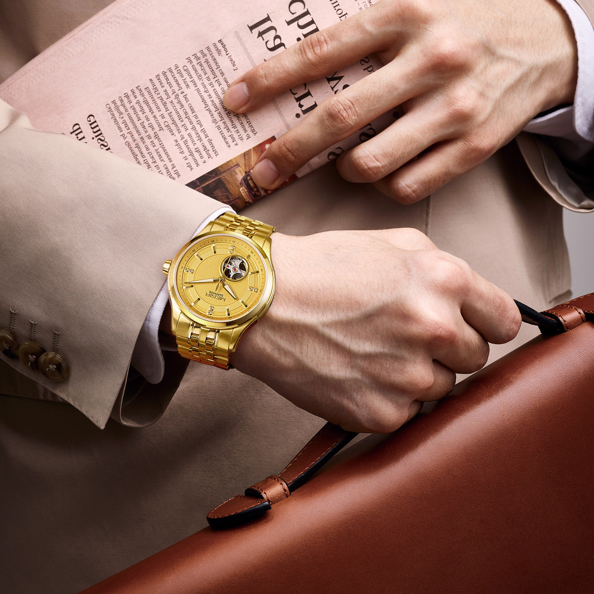 MEGIR Top Brand Luxury Business Watch Men Stainless Steel Waterproof Automatic Mechanical WristWatch Clock Big Dial Montre Homme