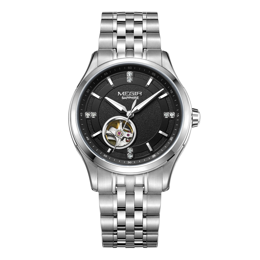 MEGIR Top Brand Luxury Business Watch Men Stainless Steel Waterproof Automatic Mechanical WristWatch Clock Big Dial Montre Homme