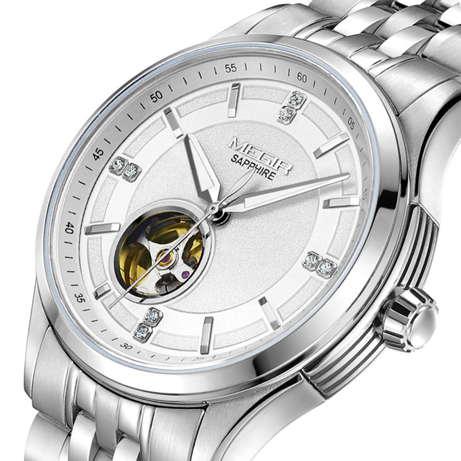 MEGIR Top Brand Luxury Business Watch Men Stainless Steel Waterproof Automatic Mechanical WristWatch Clock Big Dial Montre Homme