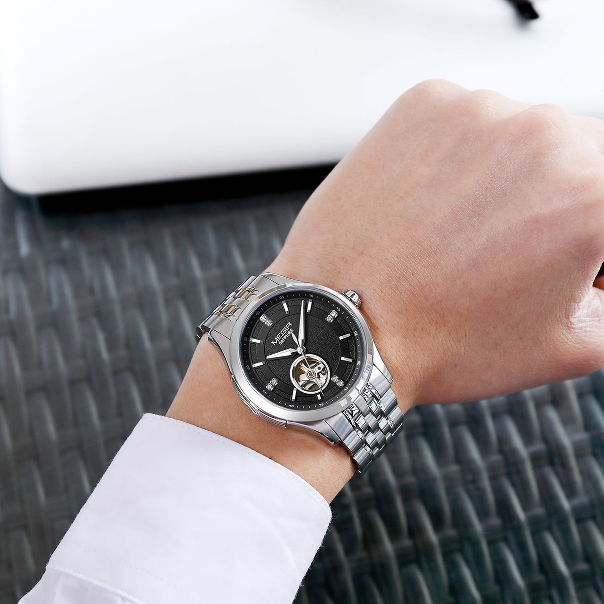 MEGIR Top Brand Luxury Business Watch Men Stainless Steel Waterproof Automatic Mechanical WristWatch Clock Big Dial Montre Homme