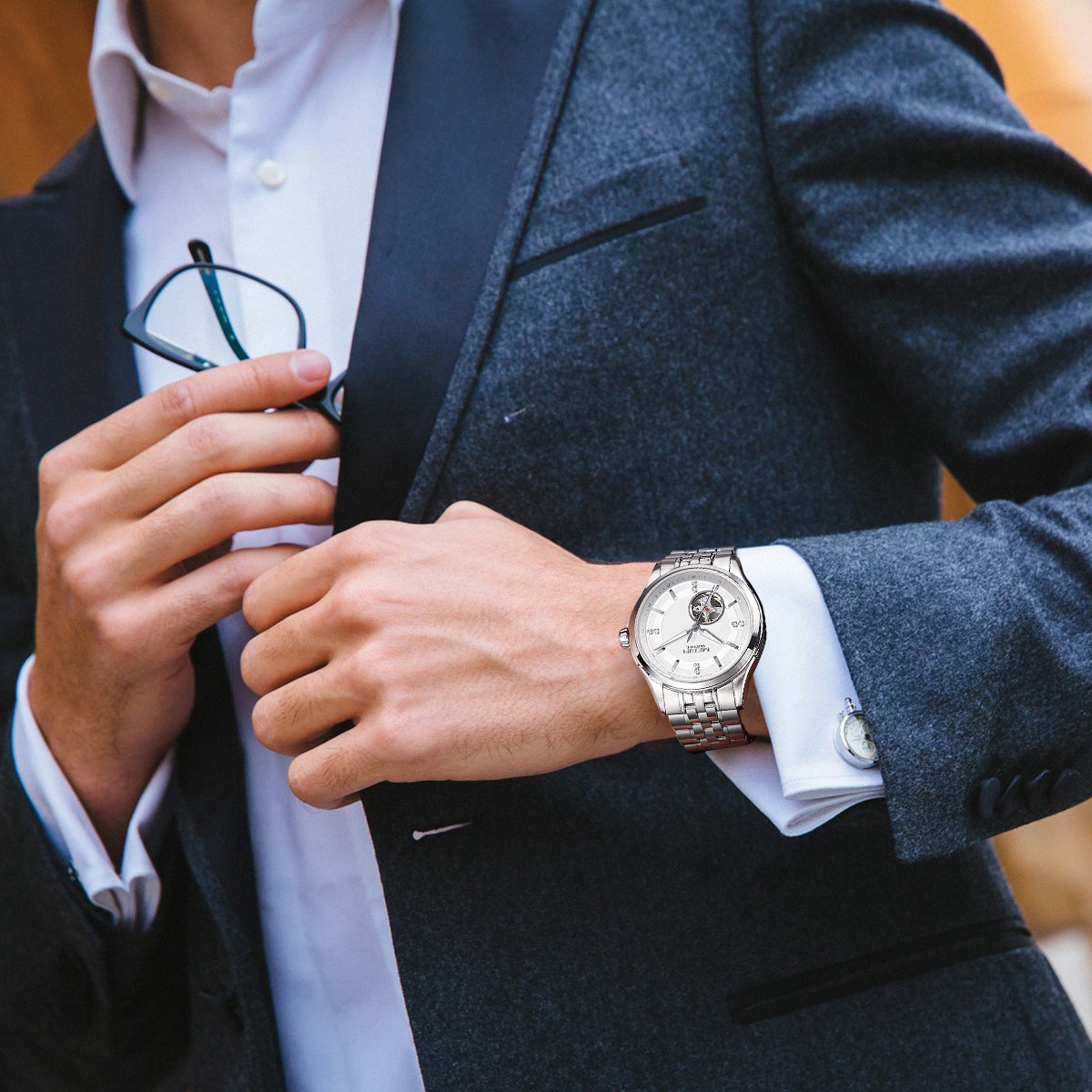 MEGIR Top Brand Luxury Business Watch Men Stainless Steel Waterproof Automatic Mechanical WristWatch Clock Big Dial Montre Homme