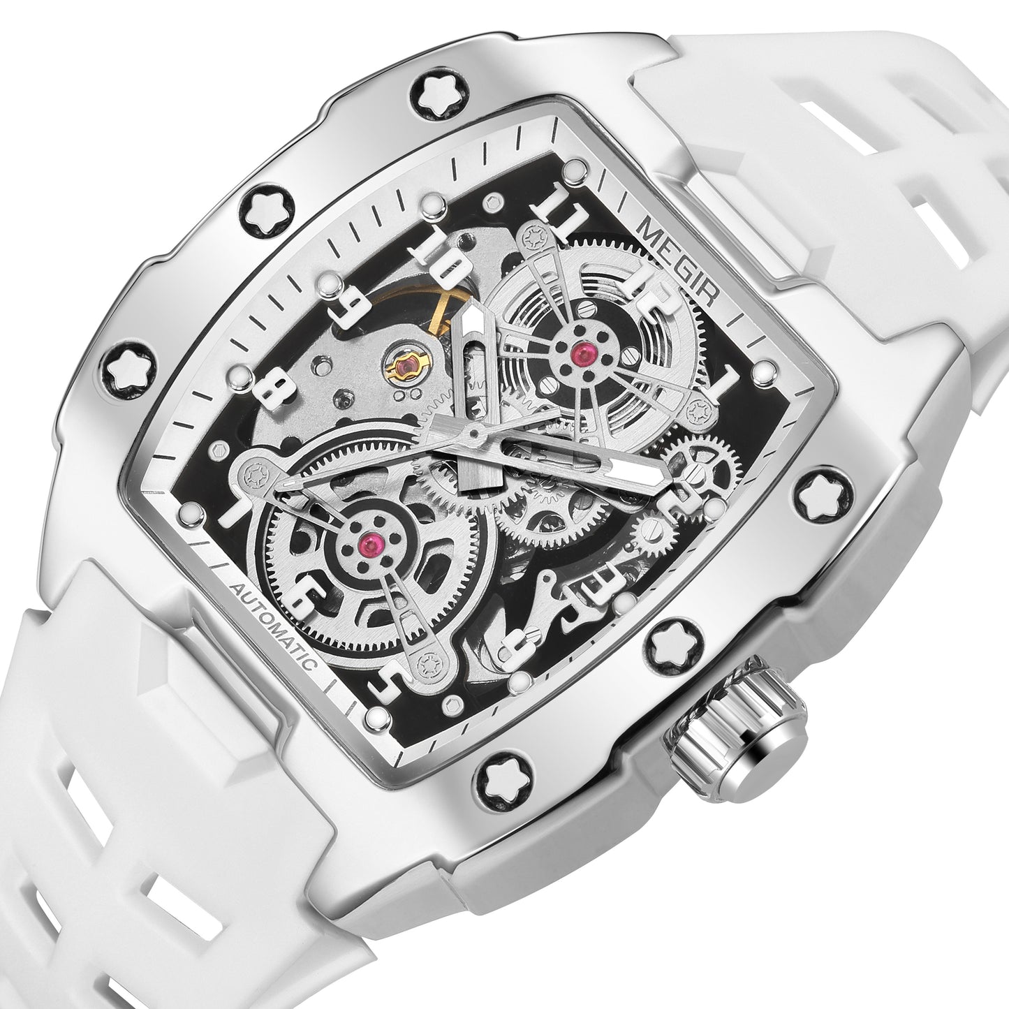 MEGIR New Men Watches Luxury Brand Automatic Mechanical Watch Silicone Strap Sports Casual Wristwatch Waterproof Clock Male Gift