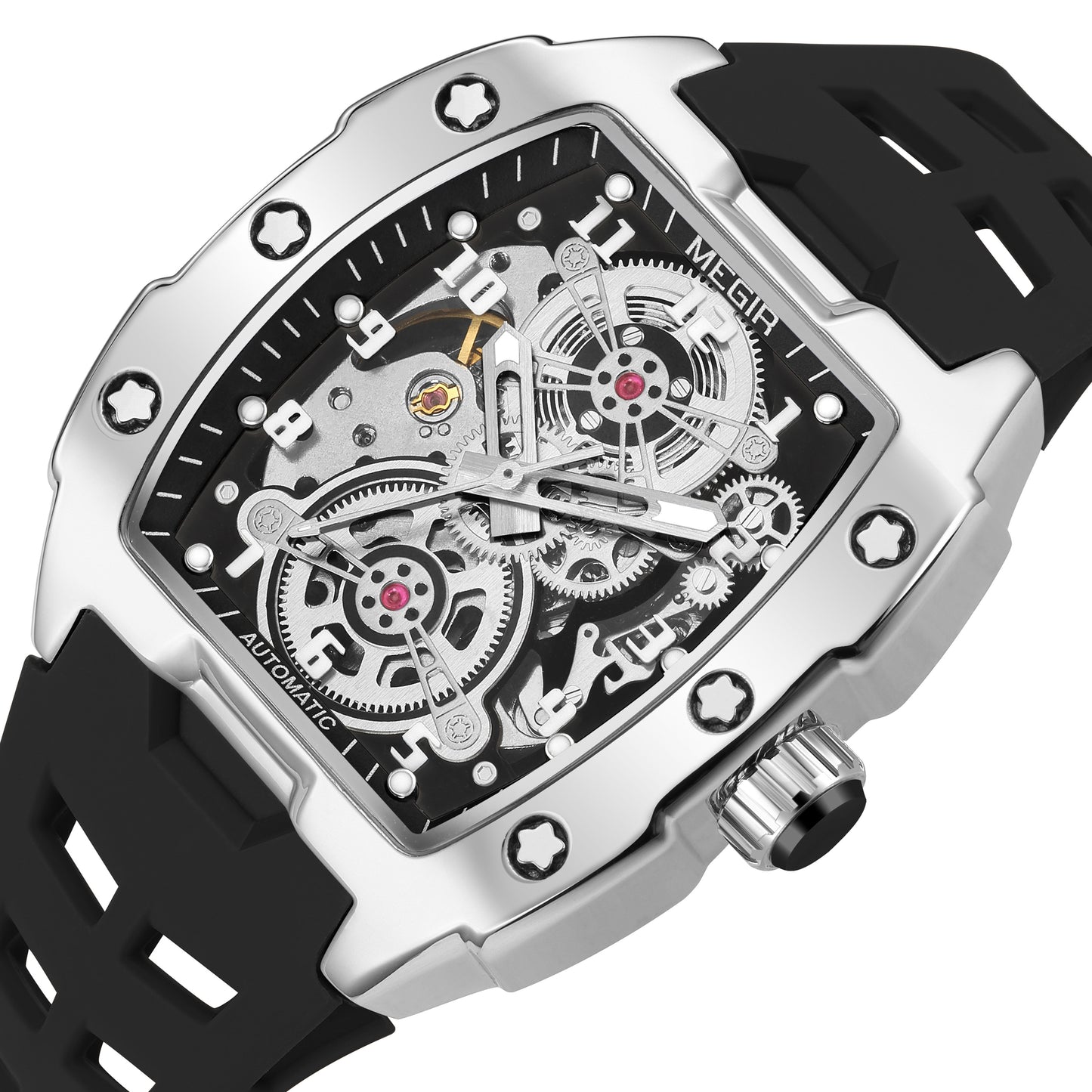 MEGIR New Men Watches Luxury Brand Automatic Mechanical Watch Silicone Strap Sports Casual Wristwatch Waterproof Clock Male Gift