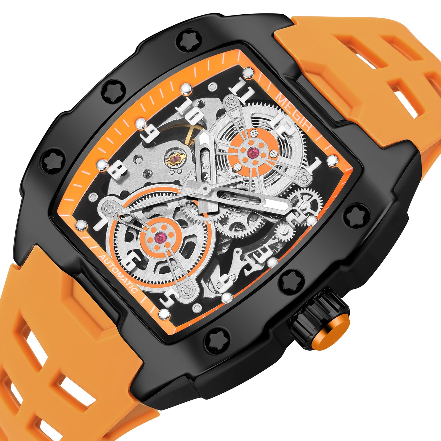 MEGIR New Men Watches Luxury Brand Automatic Mechanical Watch Silicone Strap Sports Casual Wristwatch Waterproof Clock Male Gift