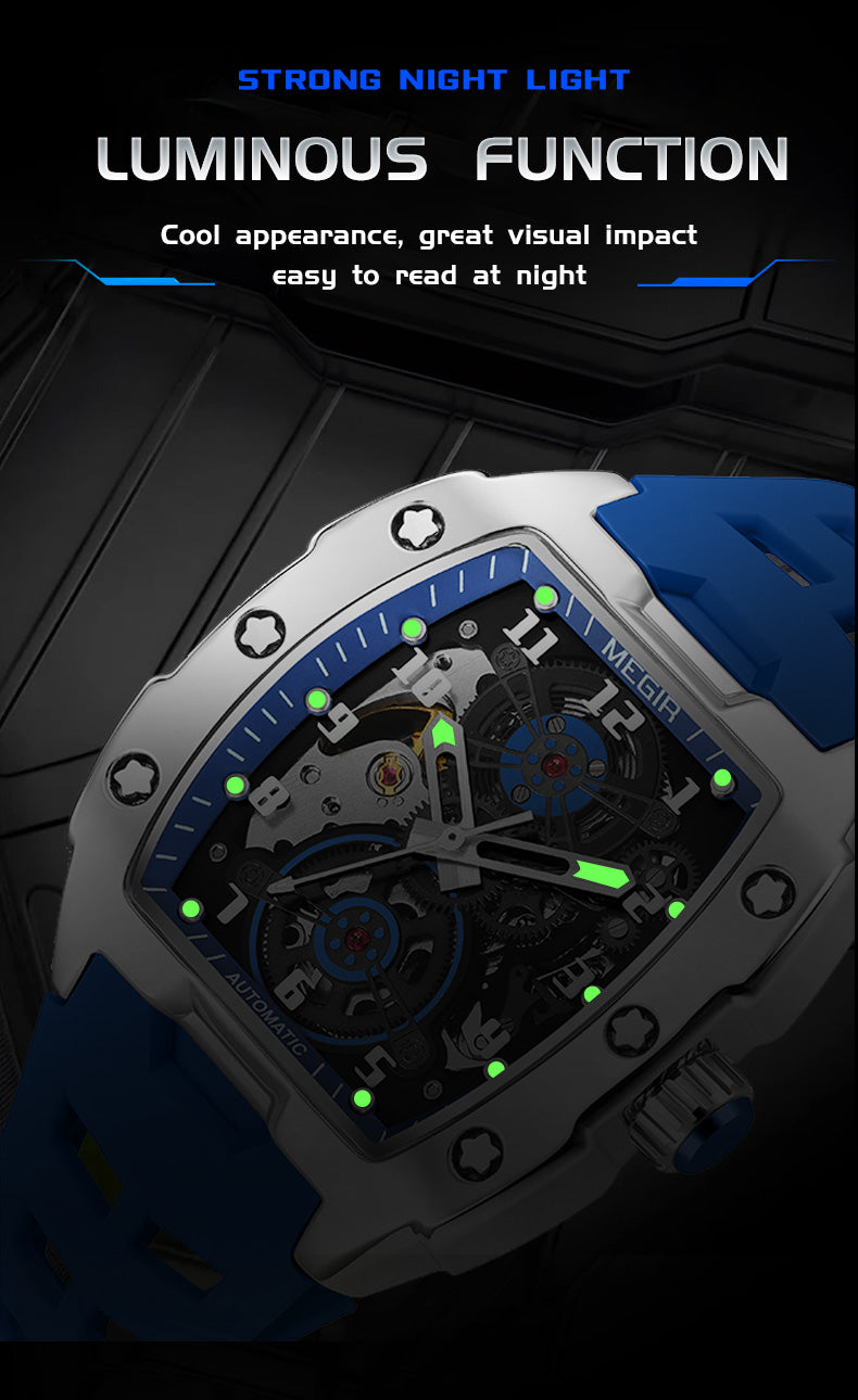 MEGIR New Men Watches Luxury Brand Automatic Mechanical Watch Silicone Strap Sports Casual Wristwatch Waterproof Clock Male Gift
