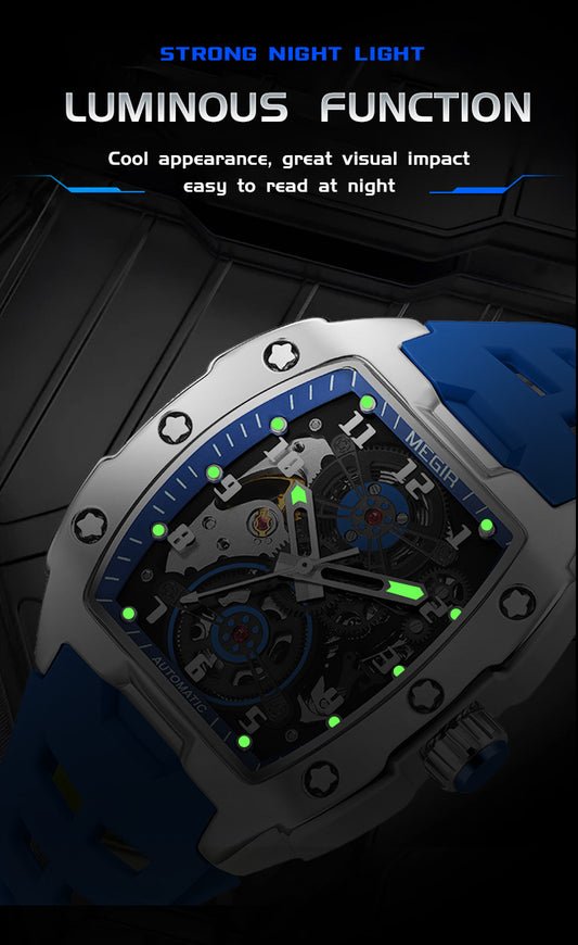MEGIR New Men Watches Luxury Brand Automatic Mechanical Watch Silicone Strap Sports Casual Wristwatch Waterproof Clock Male Gift