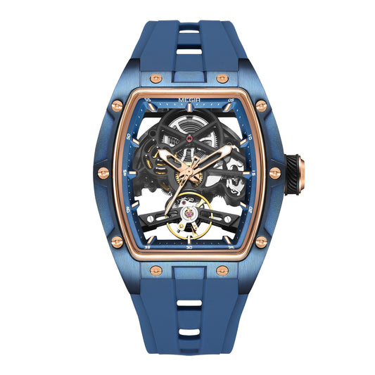 MEGIR 100% Original Fashion Men Watches Automatic Mechanical Watch Steel Case Sport Skeleton Wristwatch Waterproof Clock Reloj Hombre