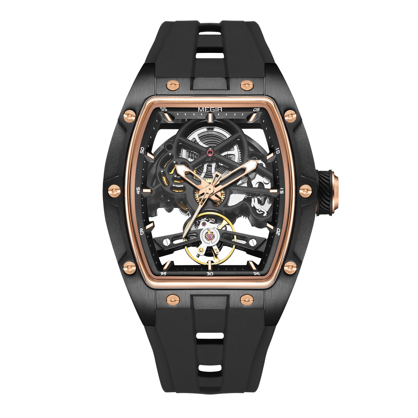MEGIR 100% Original Fashion Men Watches Automatic Mechanical Watch Steel Case Sport Skeleton Wristwatch Waterproof Clock Reloj Hombre