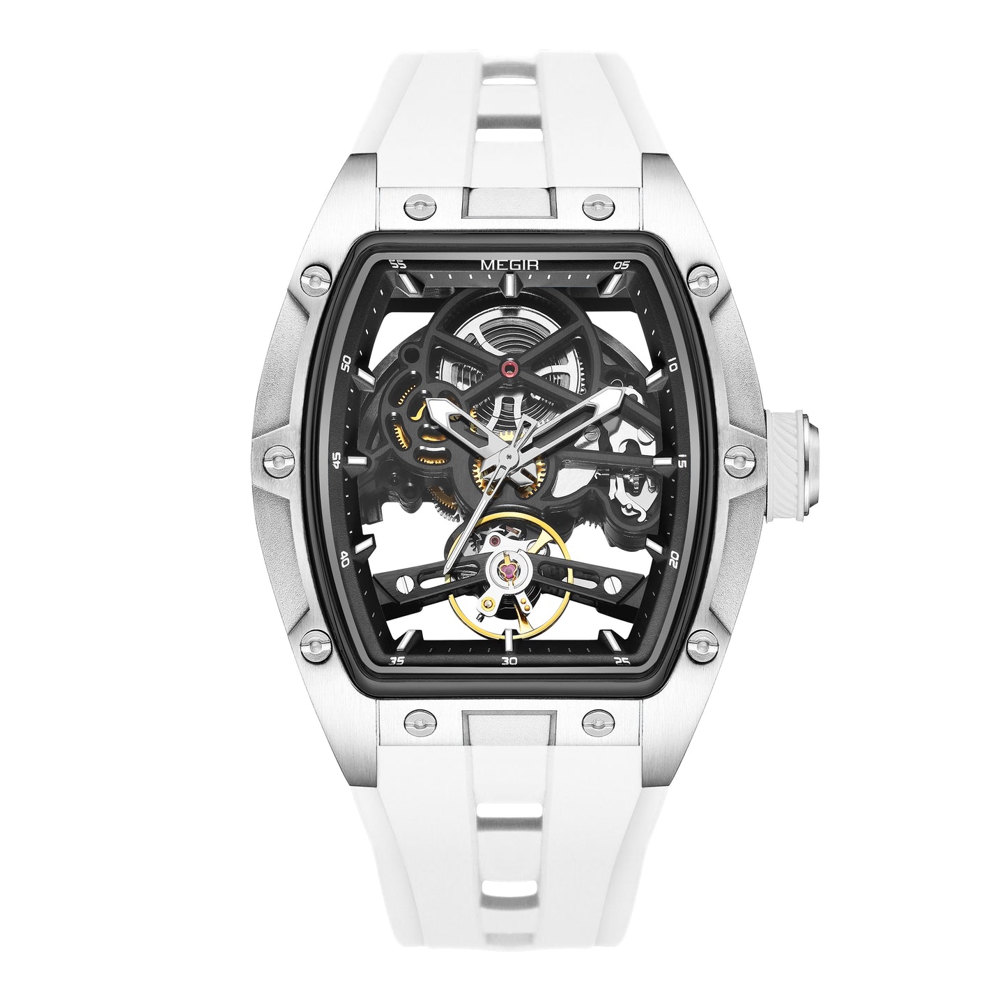 MEGIR 100% Original Fashion Men Watches Automatic Mechanical Watch Steel Case Sport Skeleton Wristwatch Waterproof Clock Reloj Hombre