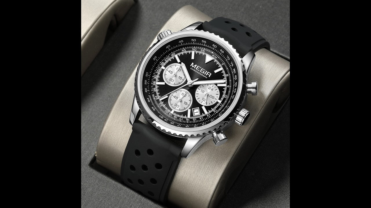 MEGIR Luxury Watches Men Fashion Silicone Band Quartz Military WristWatch Waterproof Big Dial Sport Chronograph with Date Clock