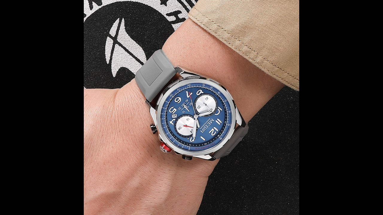 MEGIR New Men Watches Luxury Quartz Wristwatch Gray Waterproof Military Sports Chronograph Silicone Strap Clock Montre Homme 2230