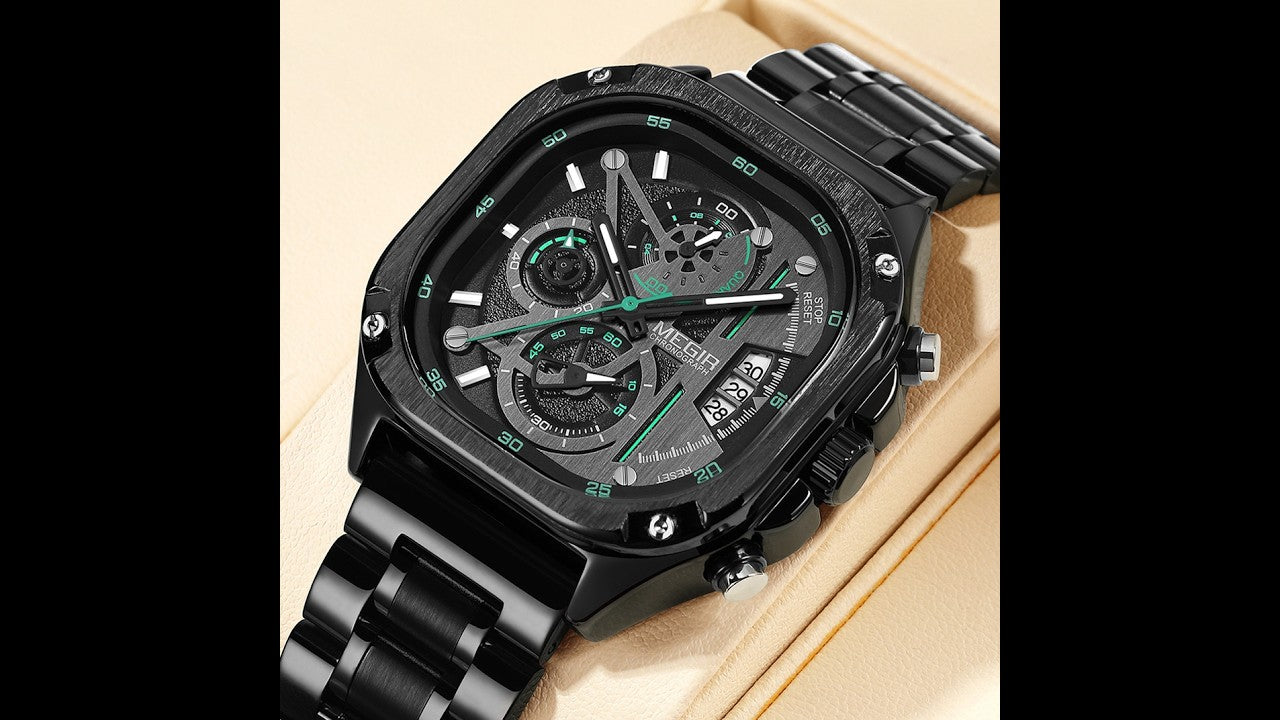 MEGIR Luxury Mens Stainless Steel Watches Fashion Brand Business Quartz Wristwatch Date Luminous Man Chronograph Casual Clock