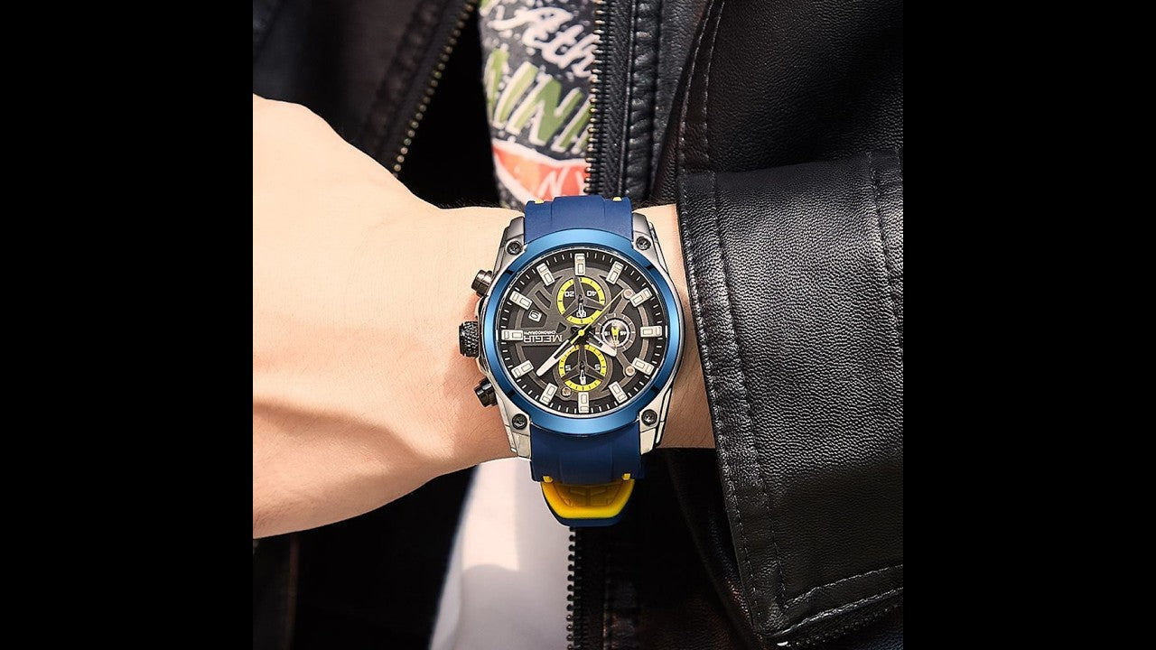 MEGIR Original Blue Sport Watches for Men Top Luxury Chronograph WristWatch Military Quartz Clock Luminous Big Dial Reloj Hombre