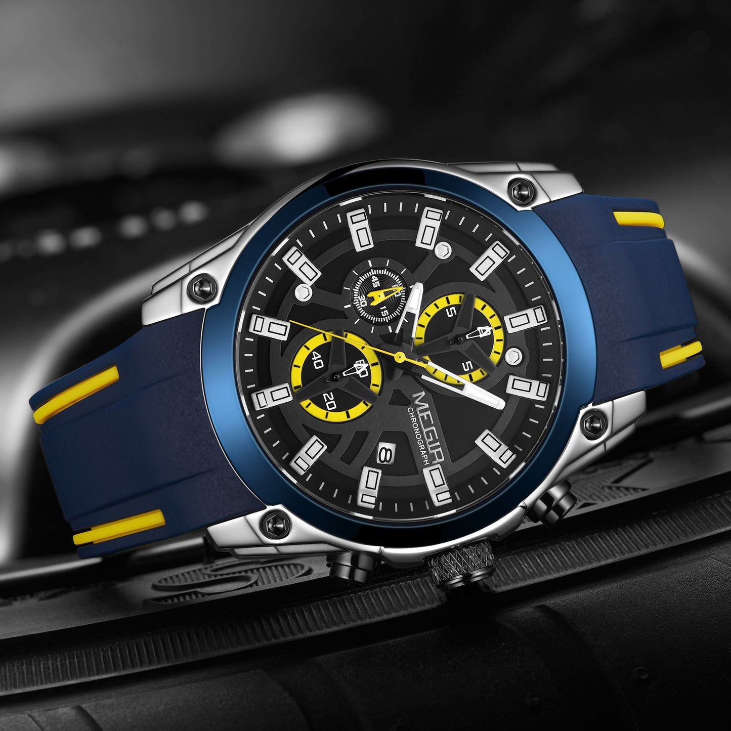 MEGIR Original Blue Sport Watches for Men Top Luxury Chronograph WristWatch Military Quartz Clock Luminous Big Dial Reloj Hombre