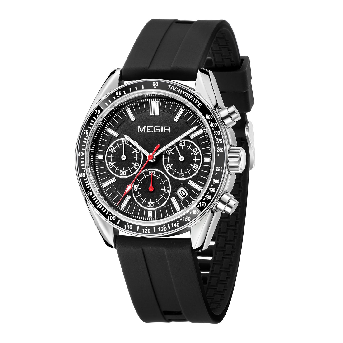 MEGIR Analog Quartz Wrist Watch Chronograph Luminous Business Sport Watches with Silicone Strap Calendar Man Clock reloj hombre
