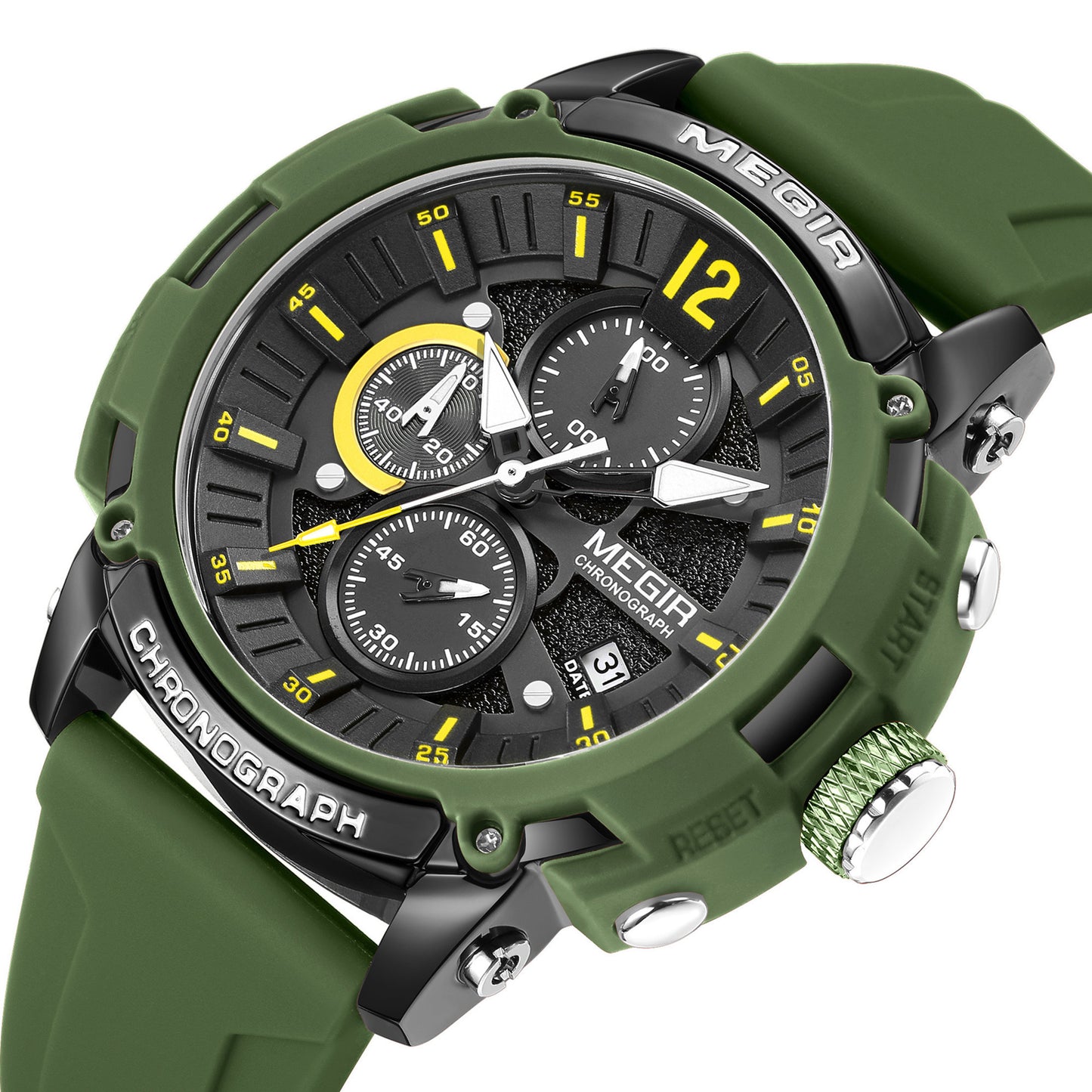 MEGIR Fashion Military Watch for Men Top Luxury Sport Quartz Chronograph Waterproof Male Clock Wristwatch Silicone Reloj Hombre
