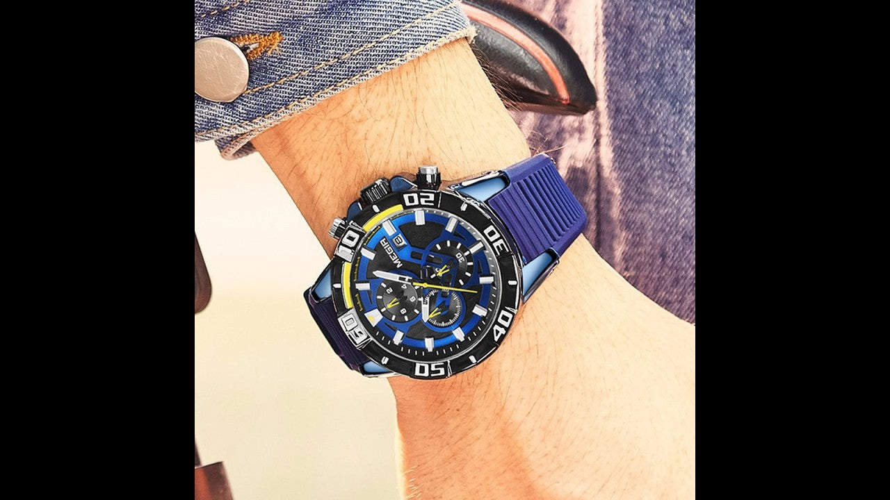 MEGIR Men Wristwatch Top Brand Luxury Silicone Strap Sport Watches Waterproof Luminous Quartz Clock Chronograph Reloj Hombre