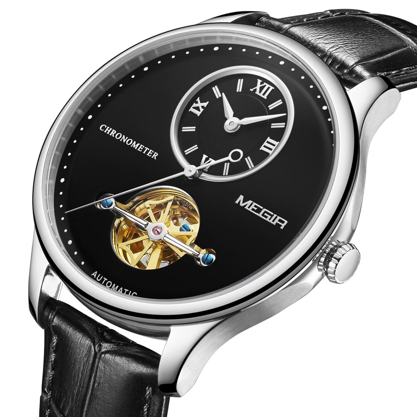 MEGIR Luxury Brand Men Mechanical Watches Multi-function Clock Wrist Watch Leather Automatic Movement Waterproof Wristwatch