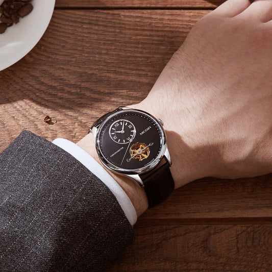MEGIR Luxury Brand Men Mechanical Watches Multi-function Clock Wrist Watch Leather Automatic Movement Waterproof Wristwatch