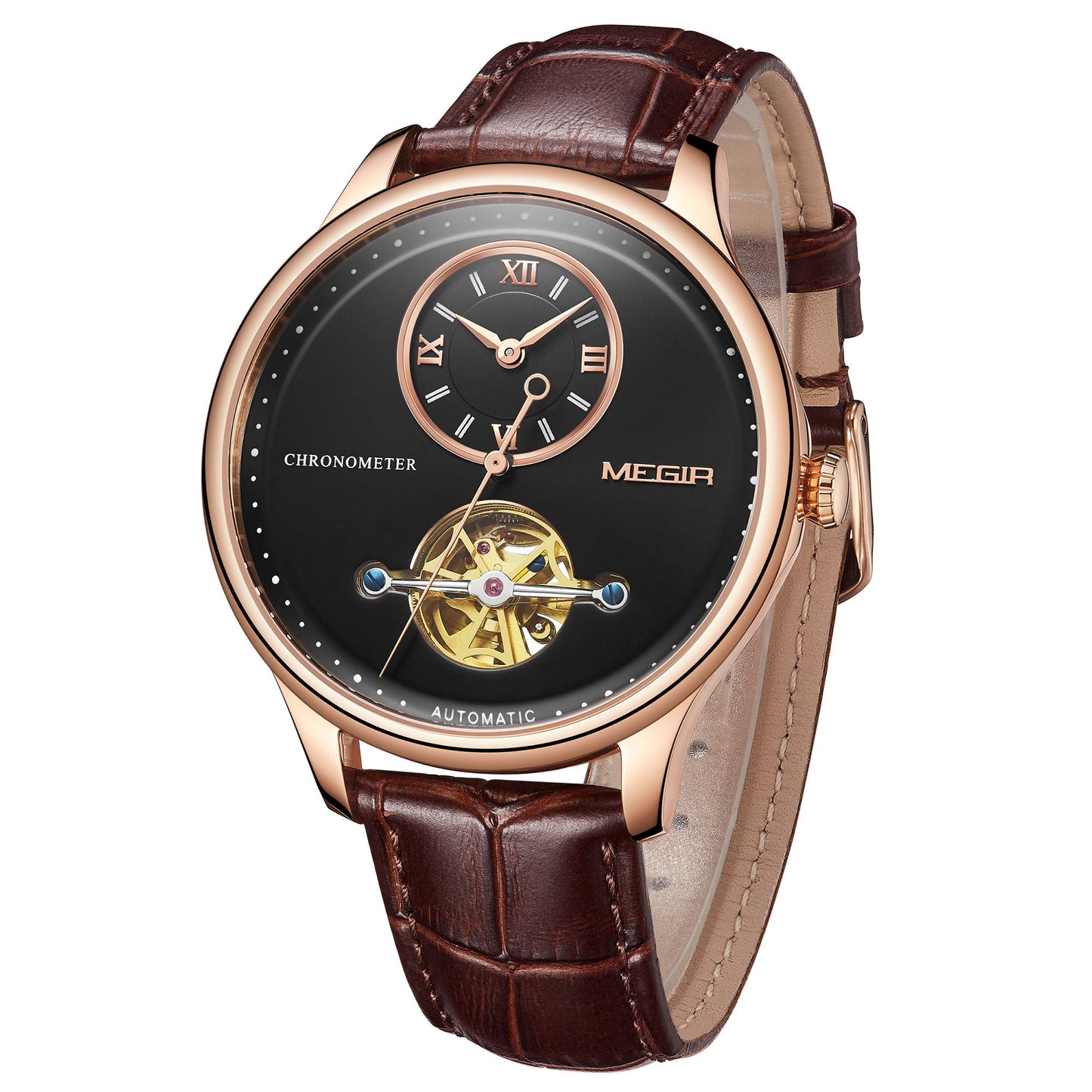 MEGIR Luxury Brand Men Mechanical Watches Multi-function Clock Wrist Watch Leather Automatic Movement Waterproof Wristwatch