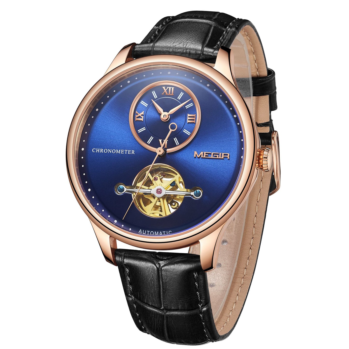 MEGIR Luxury Brand Men Mechanical Watches Multi-function Clock Wrist Watch Leather Automatic Movement Waterproof Wristwatch