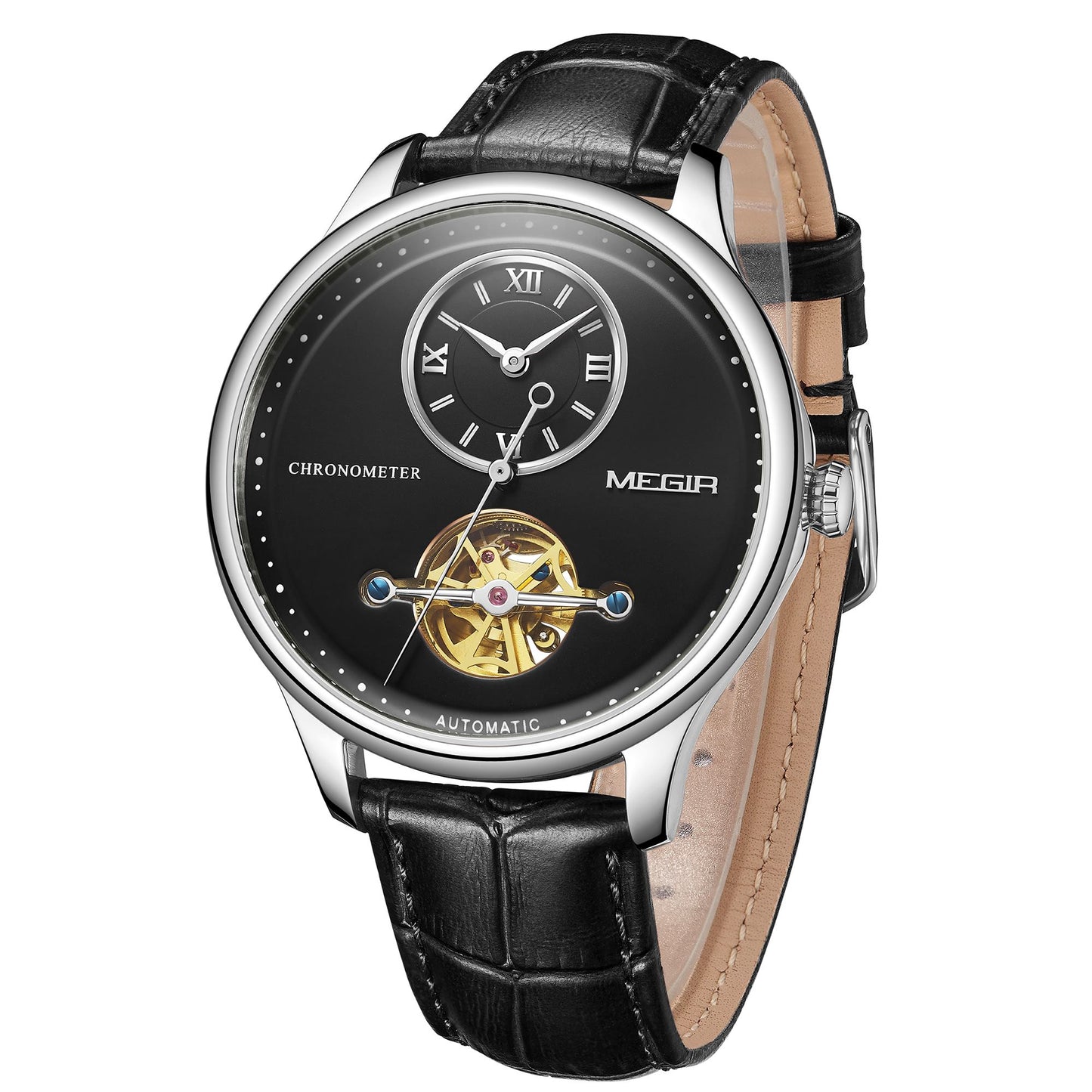 MEGIR Luxury Brand Men Mechanical Watches Multi-function Clock Wrist Watch Leather Automatic Movement Waterproof Wristwatch