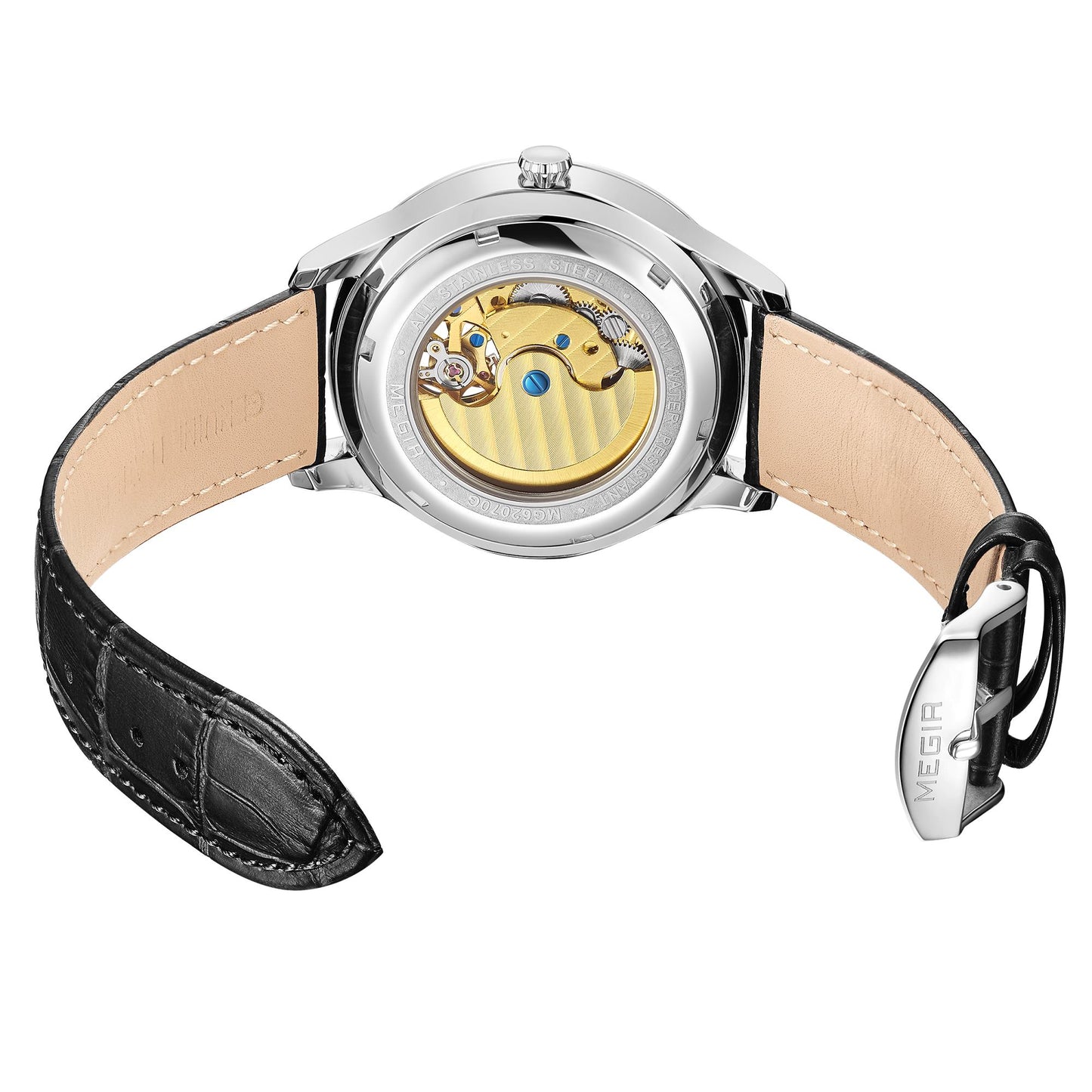 MEGIR Luxury Brand Men Mechanical Watches Multi-function Clock Wrist Watch Leather Automatic Movement Waterproof Wristwatch