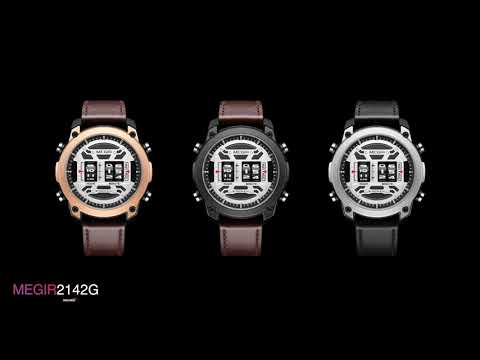 MEGIR Men's Watch Roller Business Casual Wristwatch Leather Fashion Sports Quartz Watch Chronograph Waterproof Male Clock 2142