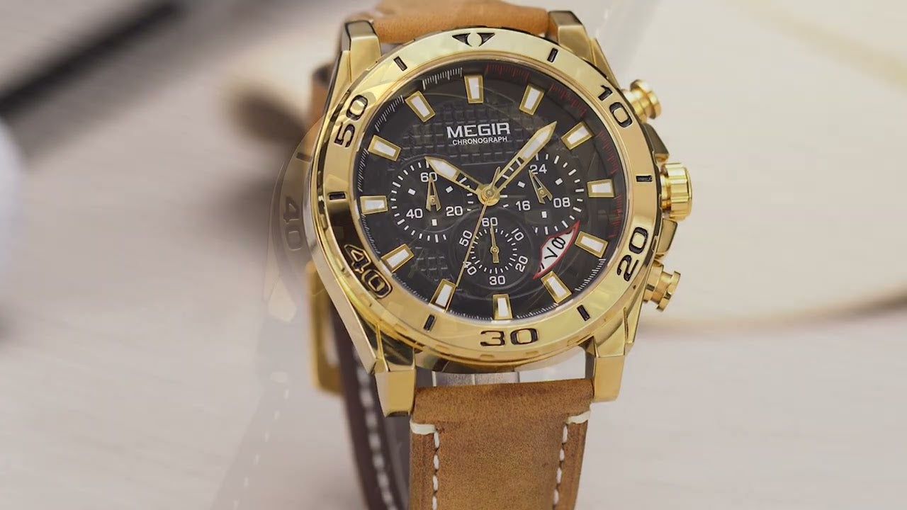 MEGIR Men Watches Brand Luxury Sports Quartz Chronograph Men's Army Military Wristwatch Leather Strap Male Clock Reloj Hombre