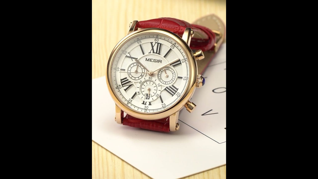 MEGIR Top Brand Quartz Watch for Women Leather Strap Ladies Casual Sport Wristwatch Luxury Waterproof Watches Clock 2058