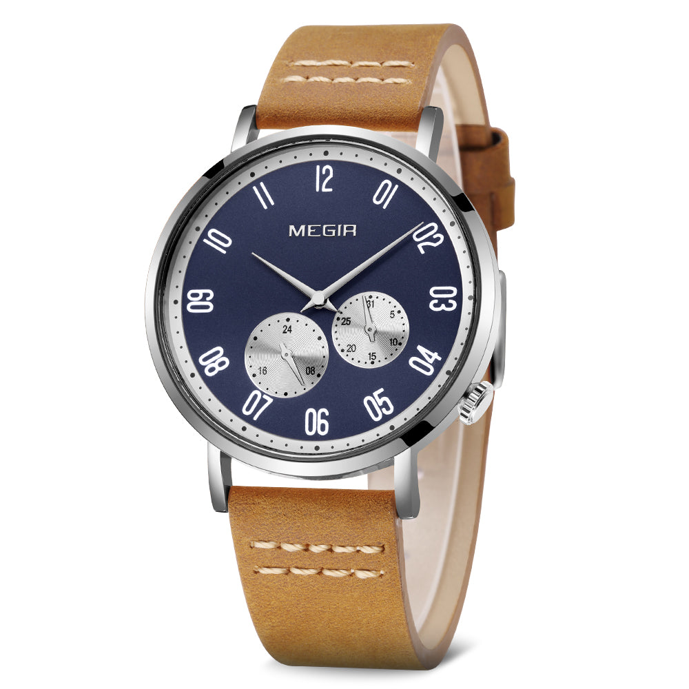 MEGIR Fashion Casual Men Watches Luxury Leather Quartz Sport Wristwatch Waterproof Luminous Clock Large Dial Relogio Masculino 1083