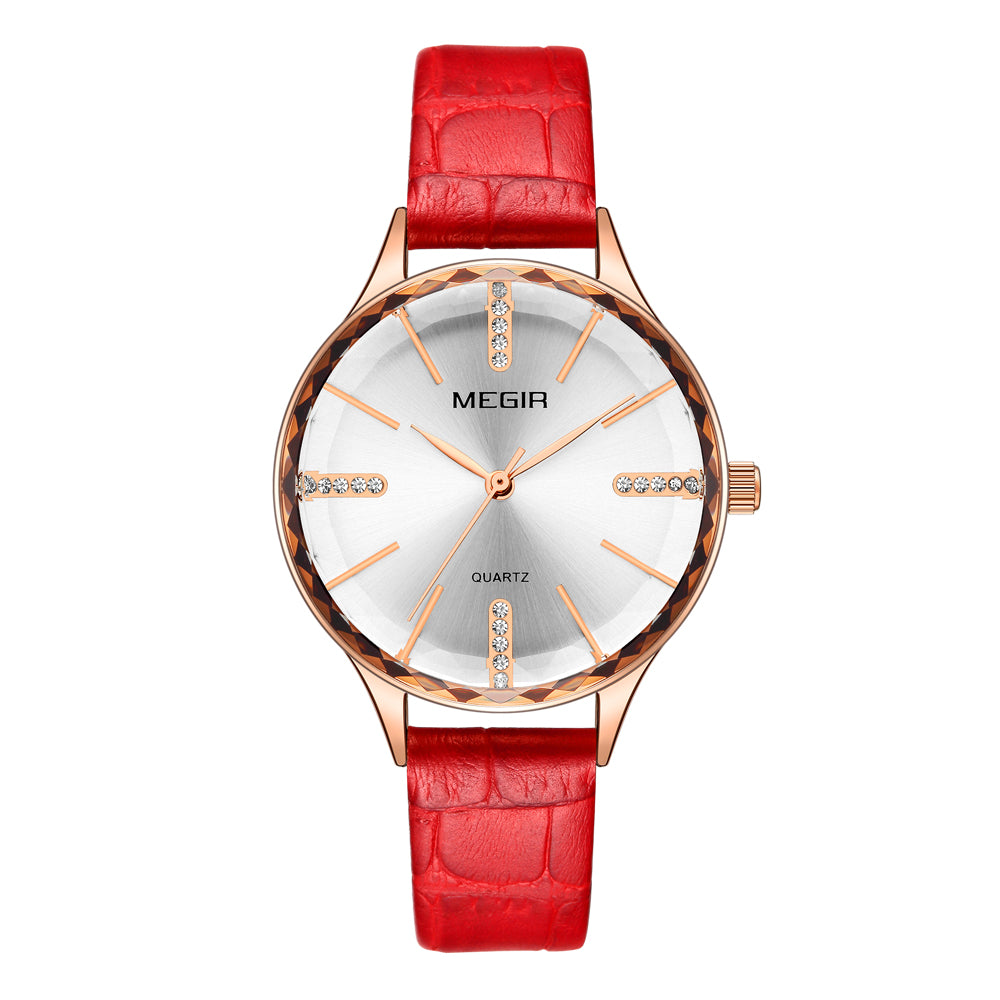MEGIR Luxury Woman Wristwatch Elegant Waterproof Leather Strap Female Quartz Watches Dress Diamond Wrist Watch for Ladies Gift