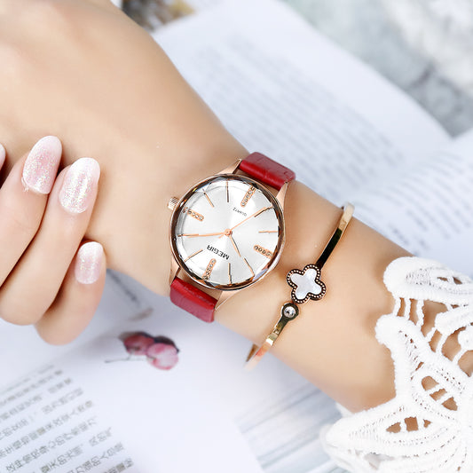 MEGIR Luxury Woman Wristwatch Elegant Waterproof Leather Strap Female Quartz Watches Dress Diamond Wrist Watch for Ladies Gift
