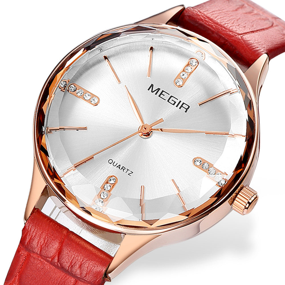 MEGIR Luxury Woman Wristwatch Elegant Waterproof Leather Strap Female Quartz Watches Dress Diamond Wrist Watch for Ladies Gift