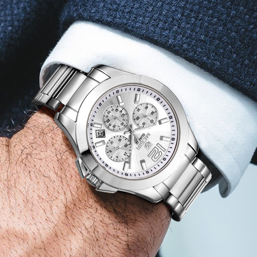 MEGIR Fashion Mens Watches for Men Top Brand Luxury Luminous Clock Steel Quartz Business Wristwatch Calendar Reloj Hombre 5006G