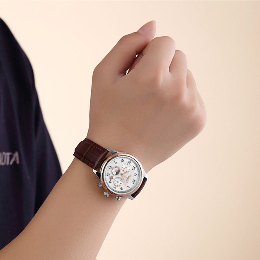 MEGIR Men Automatic Mechanical Watches Moon Phase Brown Leather Casual Business Wristwatch Sapphire Date Clock Montre Homme 62046