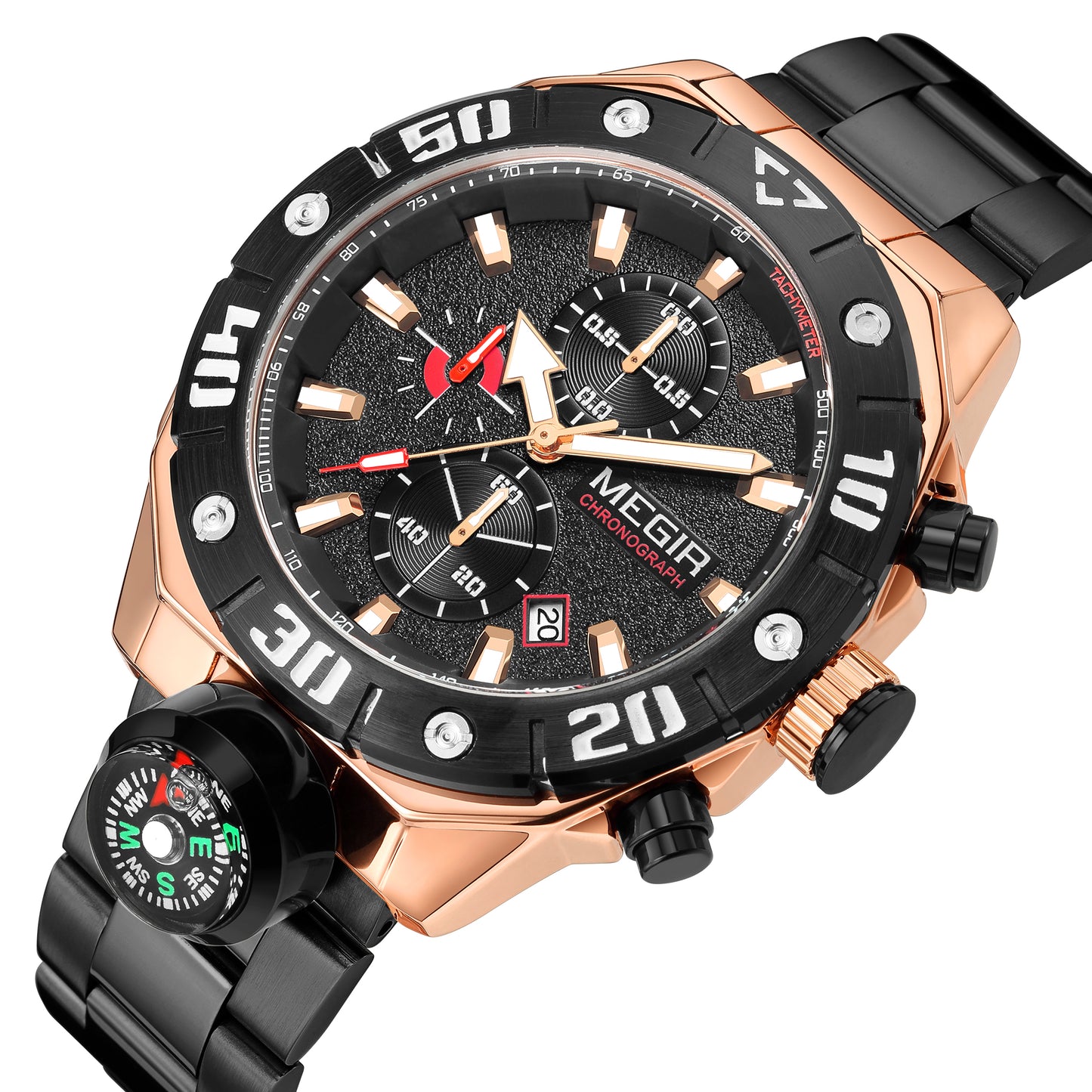 MEGIR Watch Top Brand Luxury Business Quartz Watches Chronograph Stainless Steel Calendar Luminous Clock WristWatch Montre Homme