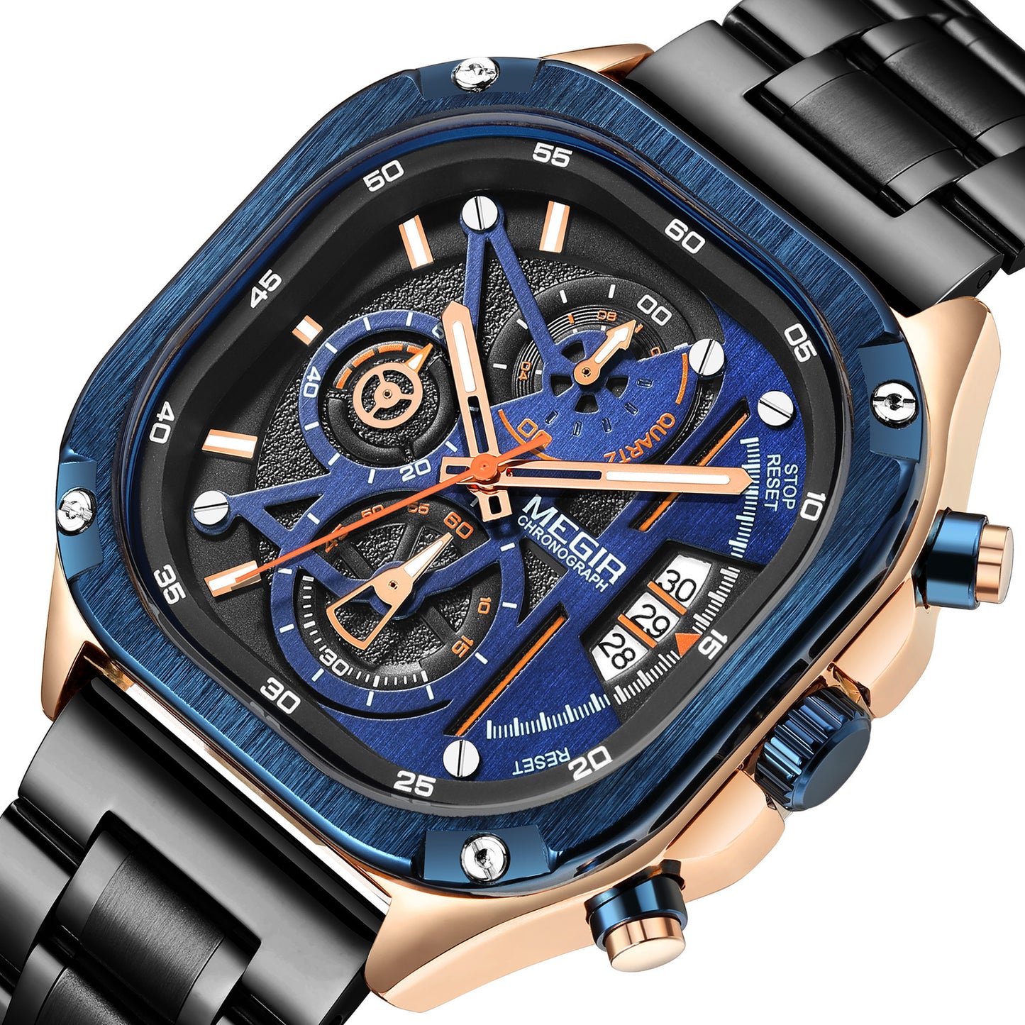 MEGIR Luxury Mens Stainless Steel Watches Fashion Brand Business Quartz Wristwatch Date Luminous Man Chronograph Casual Clock
