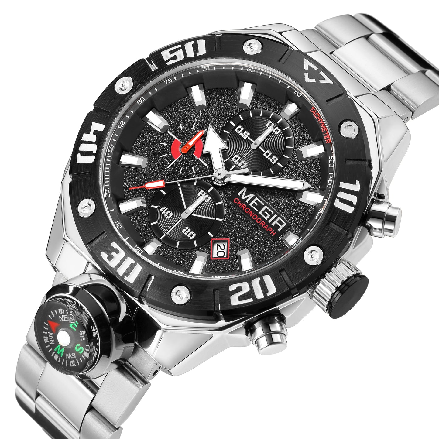 MEGIR Watch Top Brand Luxury Business Quartz Watches Chronograph Stainless Steel Calendar Luminous Clock WristWatch Montre Homme