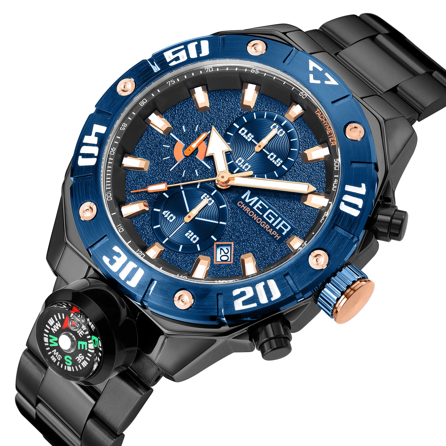 MEGIR Watch Top Brand Luxury Business Quartz Watches Chronograph Stainless Steel Calendar Luminous Clock WristWatch Montre Homme