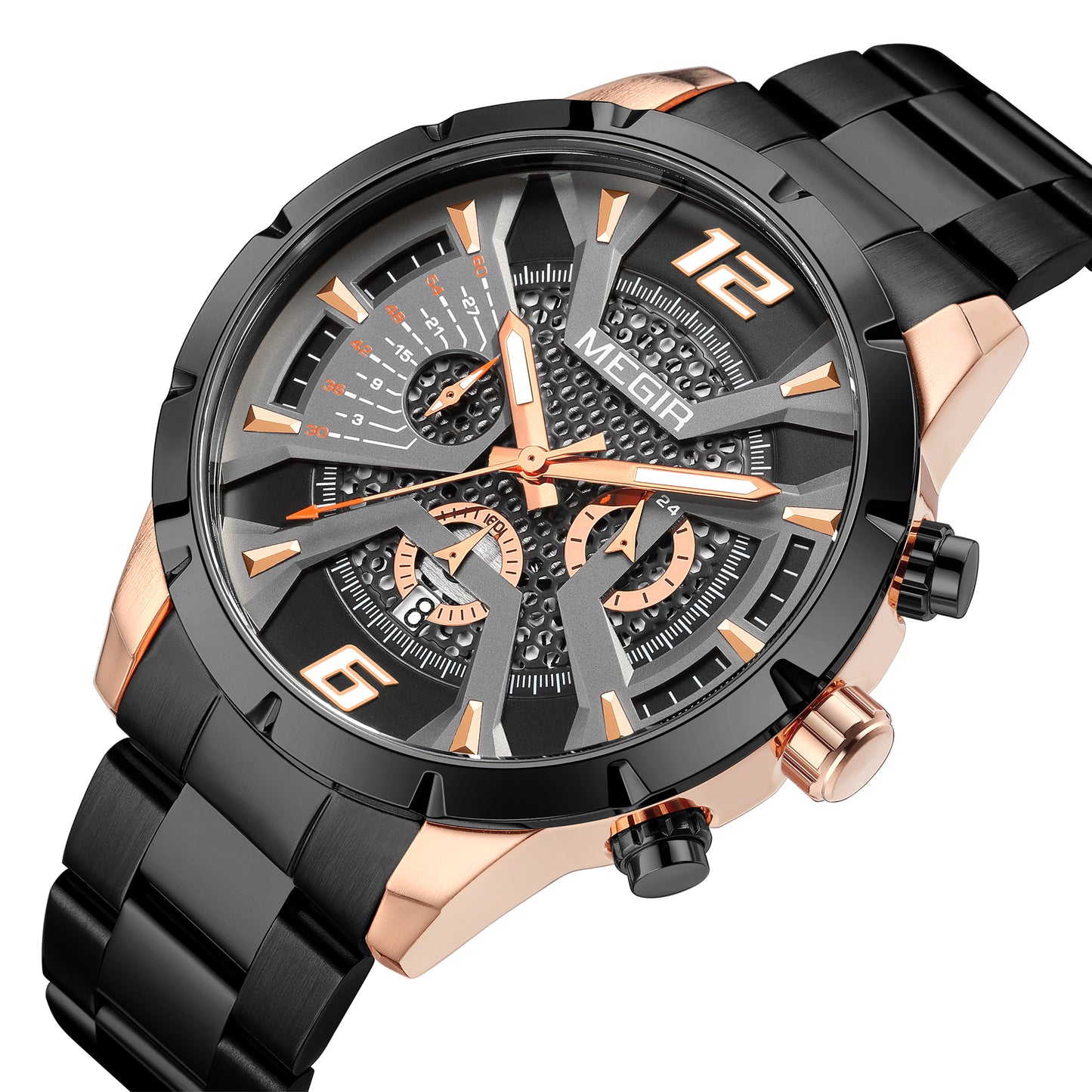 MEGIR Stainless Steel Watch for Men Luxury Business Watch Casual Quartz Date Clock Chronograph Big Dial Wristwatch Reloj Hombre