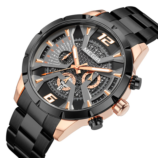 MEGIR Stainless Steel Watch for Men Luxury Business Watch Casual Quartz Date Clock Chronograph Big Dial Wristwatch Reloj Hombre