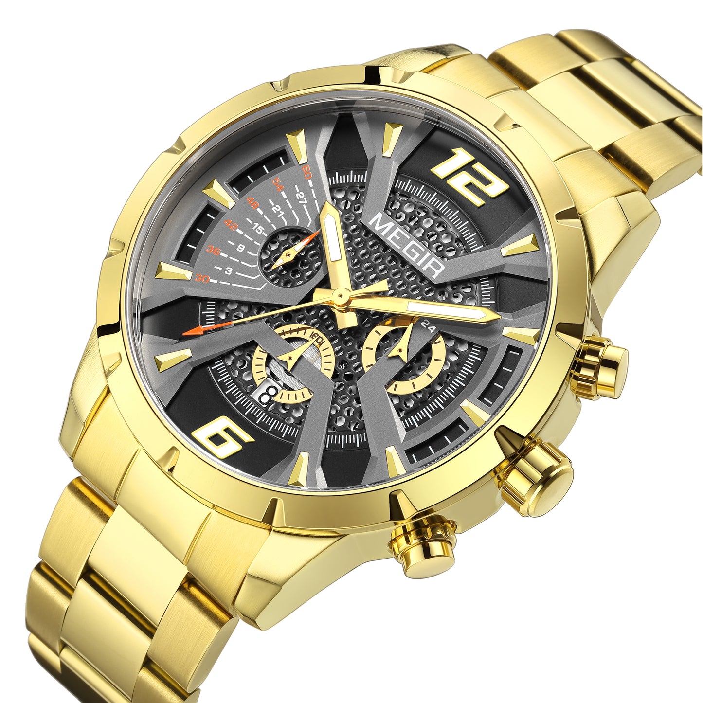 MEGIR Stainless Steel Watch for Men Luxury Business Watch Casual Quartz Date Clock Chronograph Big Dial Wristwatch Reloj Hombre
