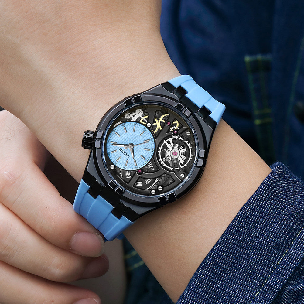 MEGIR Luxury Brand Men Watch Waterproof Quartz Sport Wristwatch Luminous Hands Hollow Casual Silicone Clock Relogio Masculino